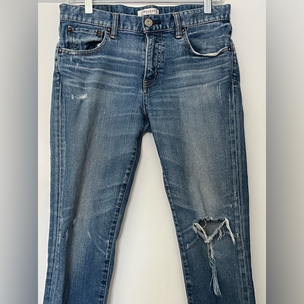 Moussy Vintage Distressed Cropped Medium Blue Jeans 29 - Picture 4 of 10